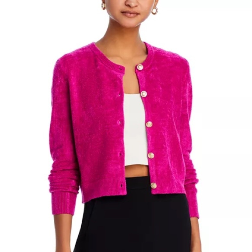 AQUA ~ Chenille Crewneck Cropped Cardigan size M